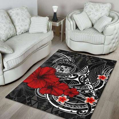 Polynesian Hawaii Area Rug - Humpback Whale with Hibiscus (White)