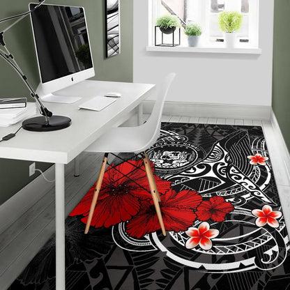 Polynesian Hawaii Area Rug - Humpback Whale with Hibiscus (White)