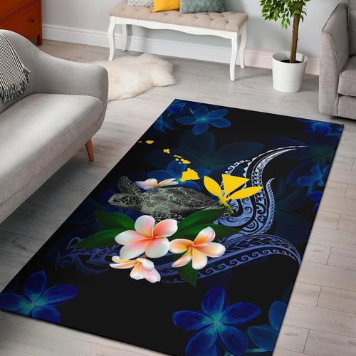 Polynesian Hawaii Area Rug - Turtle With Plumeria Flowers