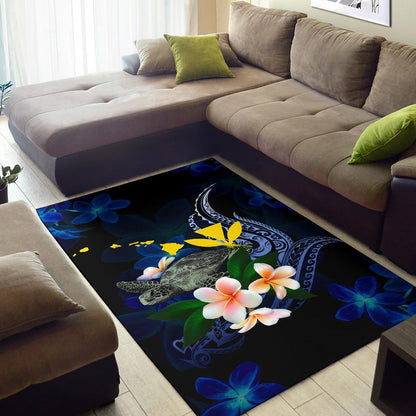 Polynesian Hawaii Area Rug - Turtle With Plumeria Flowers