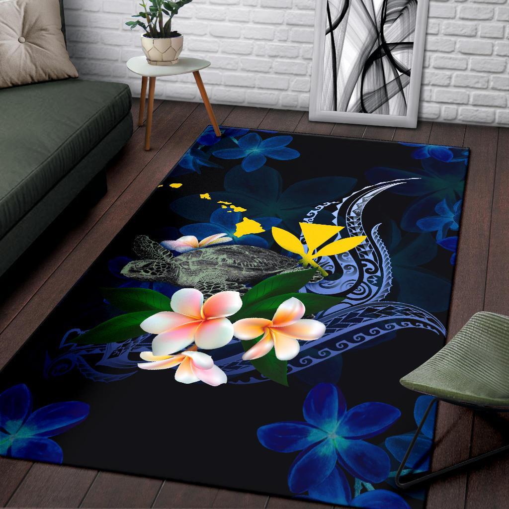 Polynesian Hawaii Area Rug - Turtle With Plumeria Flowers