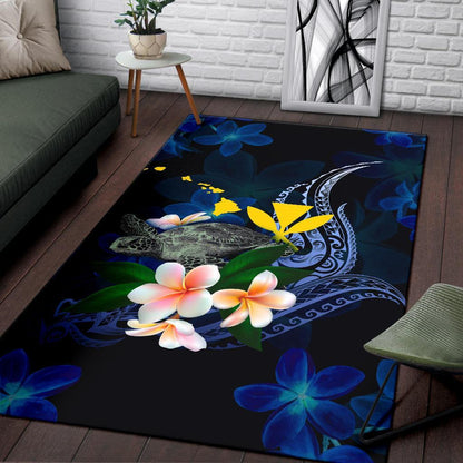 Polynesian Hawaii Area Rug - Turtle With Plumeria Flowers