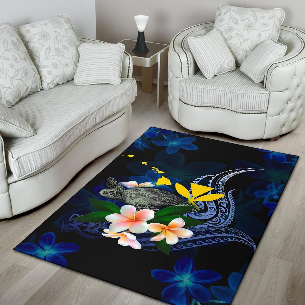 Polynesian Hawaii Area Rug - Turtle With Plumeria Flowers