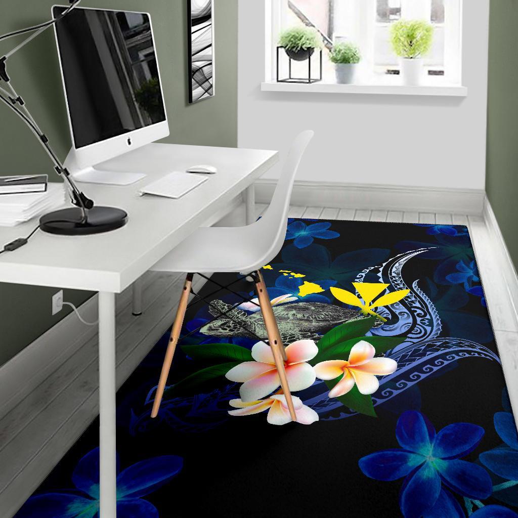 Polynesian Hawaii Area Rug - Turtle With Plumeria Flowers
