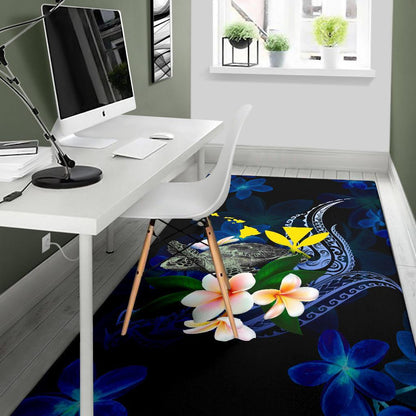 Polynesian Hawaii Area Rug - Turtle With Plumeria Flowers
