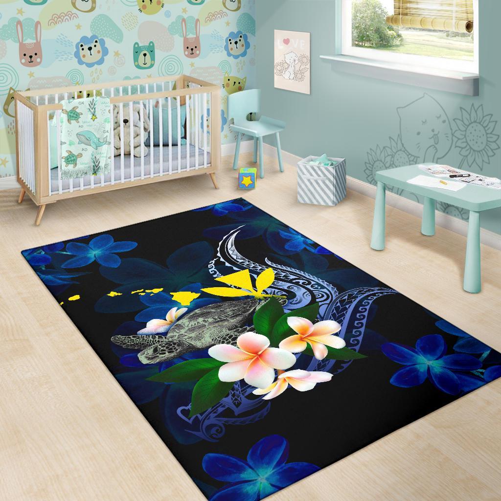 Polynesian Hawaii Area Rug - Turtle With Plumeria Flowers