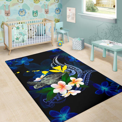 Polynesian Hawaii Area Rug - Turtle With Plumeria Flowers