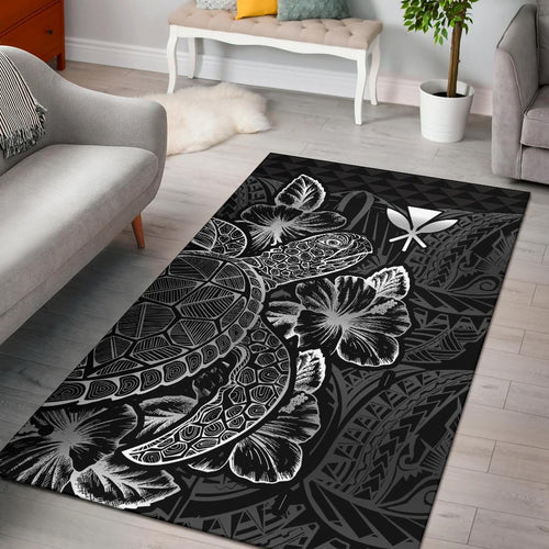 Polynesian Hawaii Area Rugs Turtle Hibiscus Black