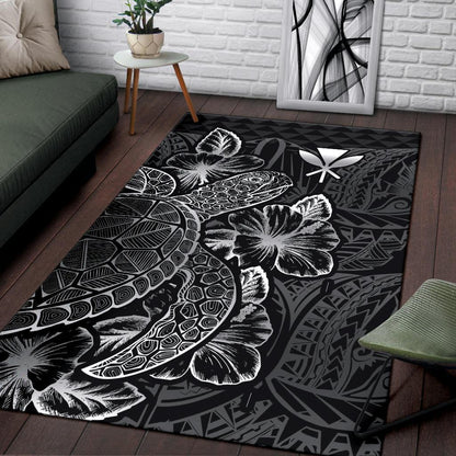 Polynesian Hawaii Area Rugs Turtle Hibiscus Black