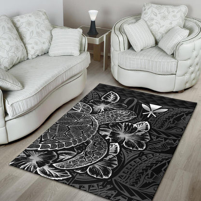 Polynesian Hawaii Area Rugs Turtle Hibiscus Black