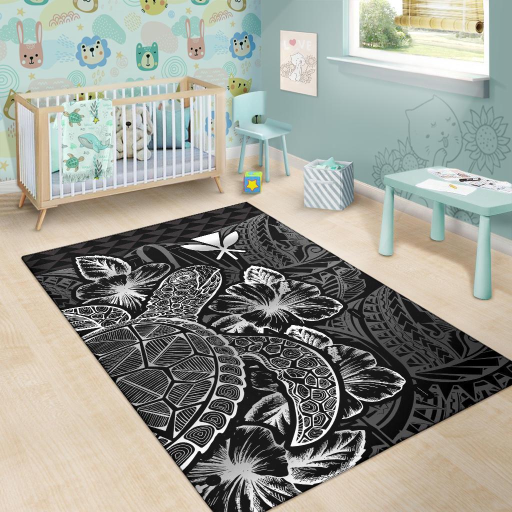 Polynesian Hawaii Area Rugs Turtle Hibiscus Black