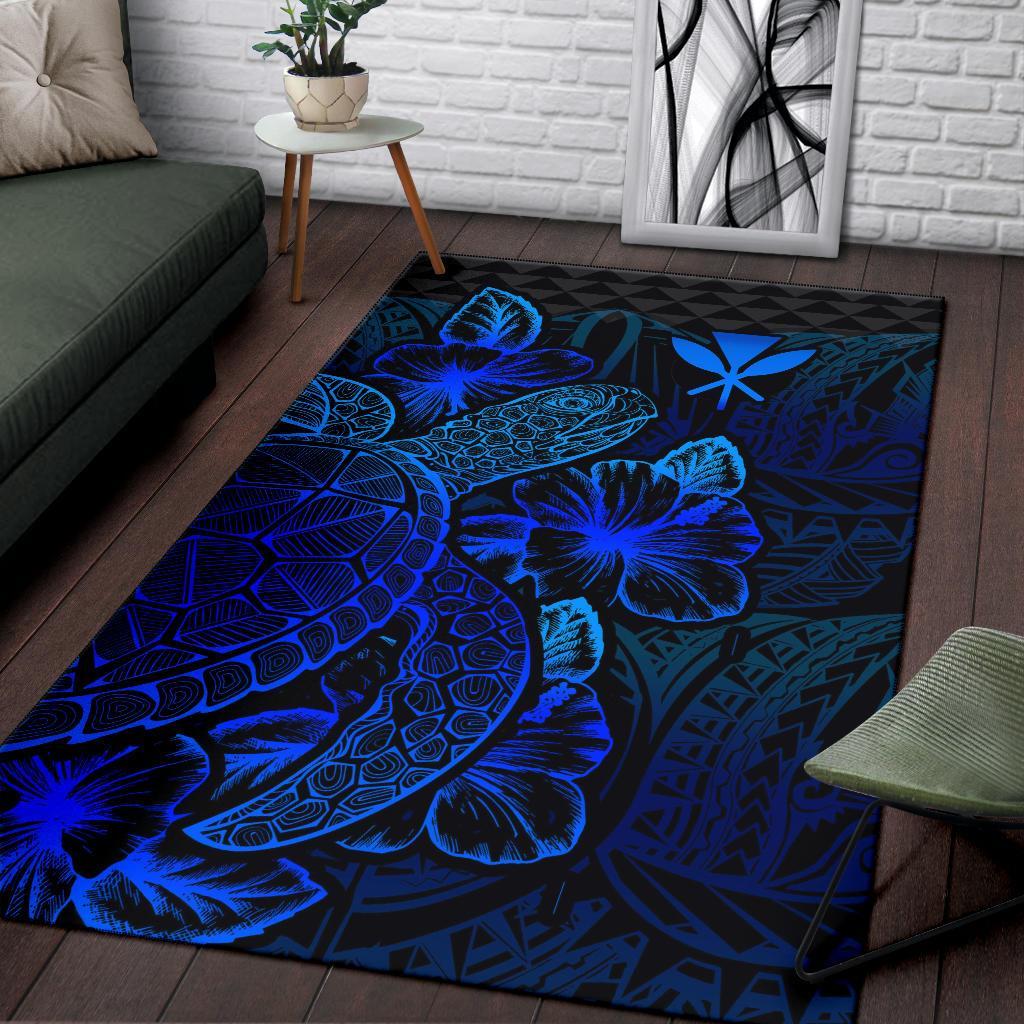 Polynesian Hawaii Area Rugs Turtle Hibiscus Blue
