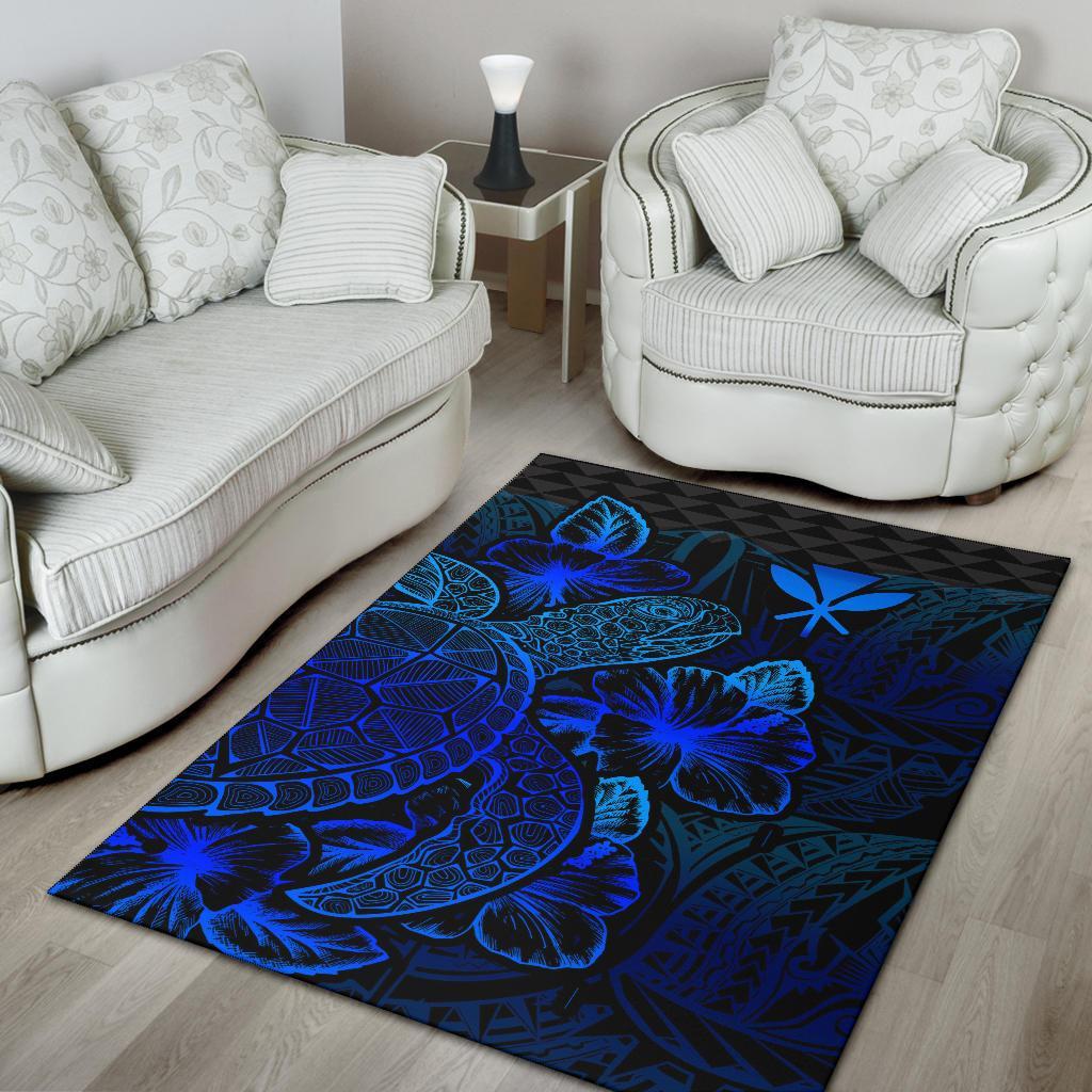 Polynesian Hawaii Area Rugs Turtle Hibiscus Blue