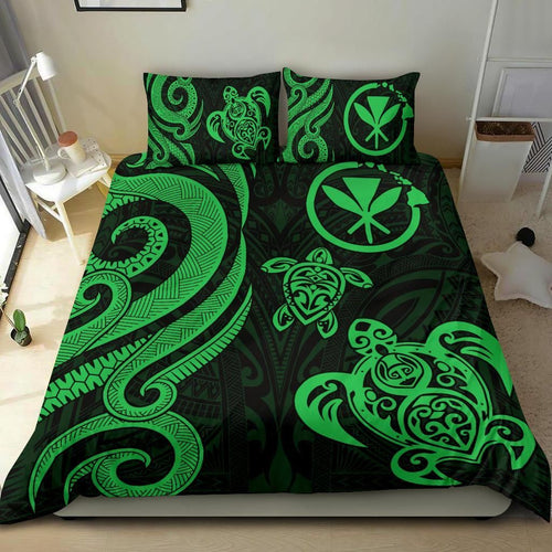 Polynesian Hawaii Bedding Set - Green Tentacle Turtle