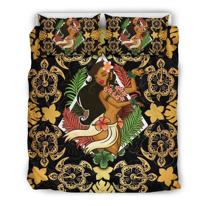 Polynesian Hawaii Duvet Cover Set - Hawaiian Girl Gold