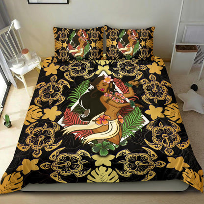 Polynesian Hawaii Duvet Cover Set - Hawaiian Girl Gold