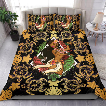 Polynesian Hawaii Duvet Cover Set - Hawaiian Girl Gold