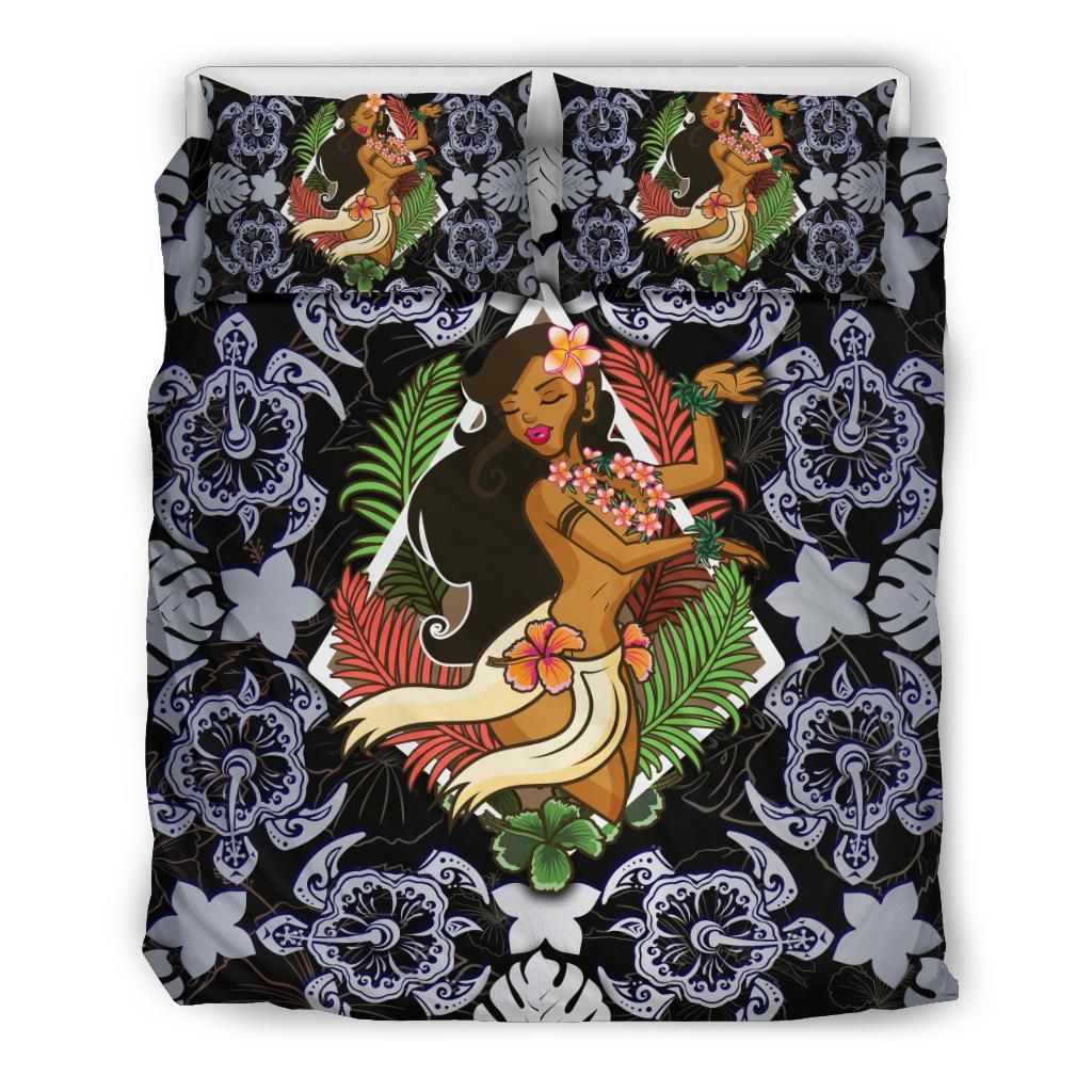 Polynesian Hawaii Duvet Cover Set - Hawaiian Girl Silver