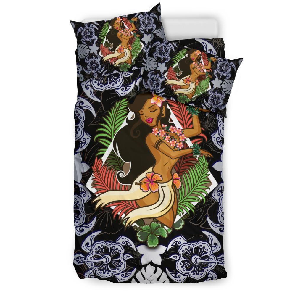 Polynesian Hawaii Duvet Cover Set - Hawaiian Girl Silver