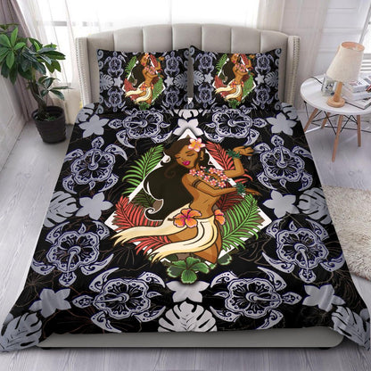 Polynesian Hawaii Duvet Cover Set - Hawaiian Girl Silver