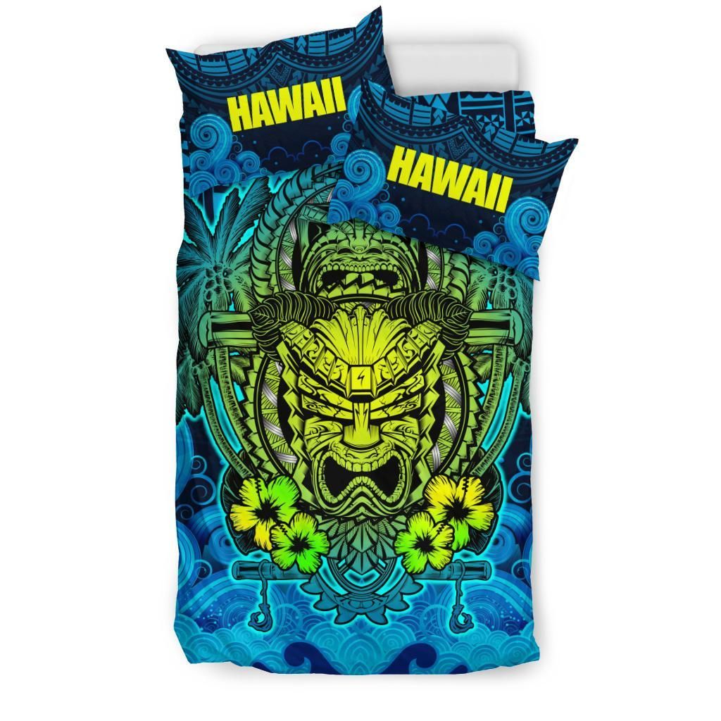 Polynesian Hawaii Duvet Cover Set - Hawaiian Tiki (Blue)