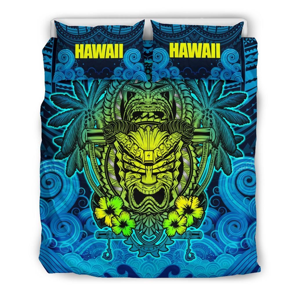 Polynesian Hawaii Duvet Cover Set - Hawaiian Tiki (Blue)
