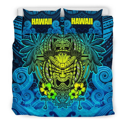 Polynesian Hawaii Duvet Cover Set - Hawaiian Tiki (Blue)