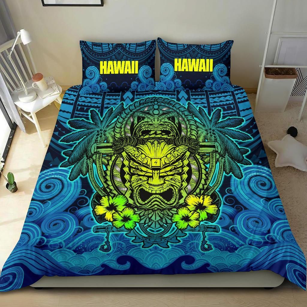 Polynesian Hawaii Duvet Cover Set - Hawaiian Tiki (Blue)