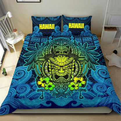 Polynesian Hawaii Duvet Cover Set - Hawaiian Tiki (Blue)