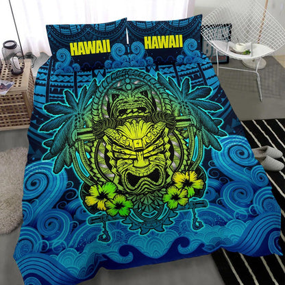 Polynesian Hawaii Duvet Cover Set - Hawaiian Tiki (Blue)
