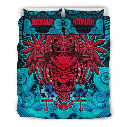Polynesian Hawaii Duvet Cover Set - Hawaiian Tiki (Red)