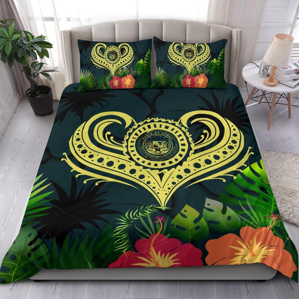 Polynesian Hawaii Bedding Set - Heart With Hibiscus-Bn25