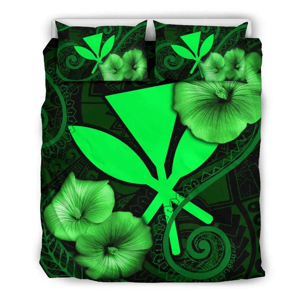 Polynesian Hawaii Duvet Cover Set - Hibiscus Green