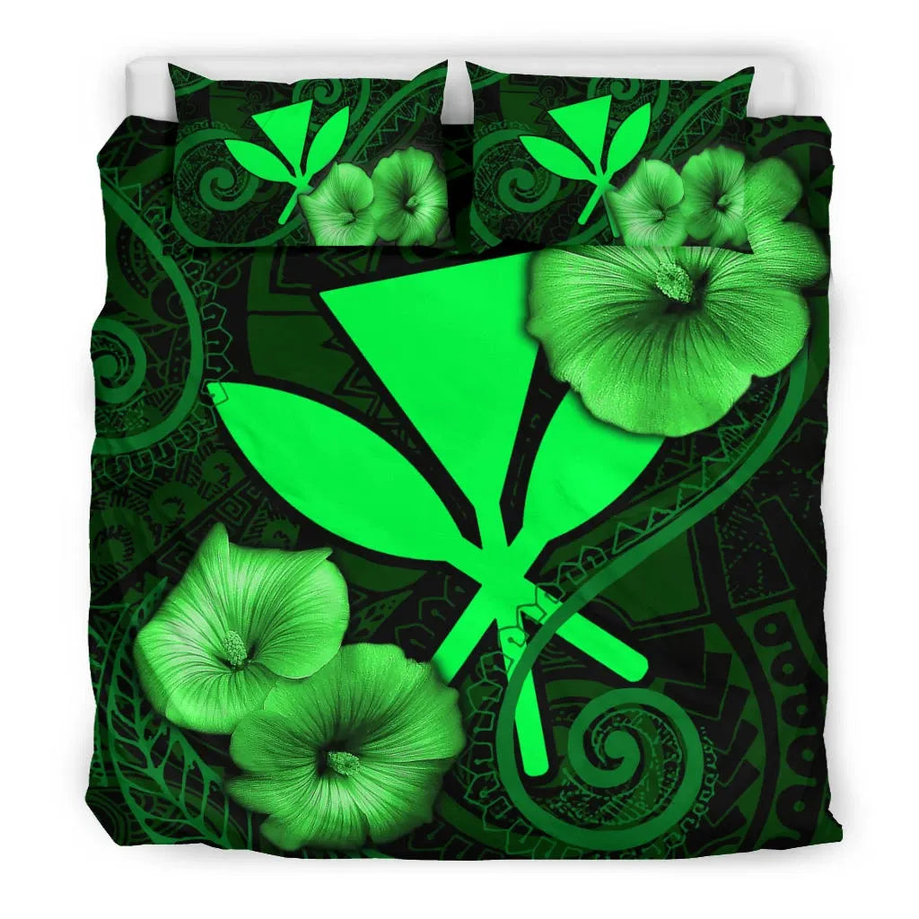 Polynesian Hawaii Duvet Cover Set - Hibiscus Green