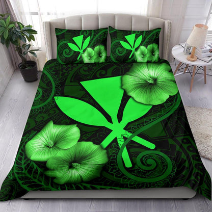Polynesian Hawaii Duvet Cover Set - Hibiscus Green