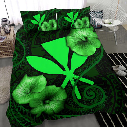 Polynesian Hawaii Duvet Cover Set - Hibiscus Green