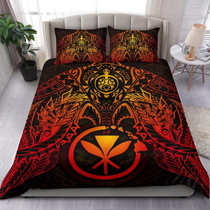 Polynesian Hawaii Duvet Cover Set - Red Turtle Manta Ray