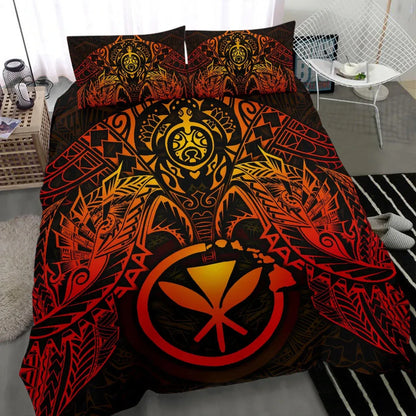 Polynesian Hawaii Duvet Cover Set - Red Turtle Manta Ray