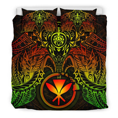 Polynesian Hawaii Duvet Cover Set - Reggae Turtle Manta Ray