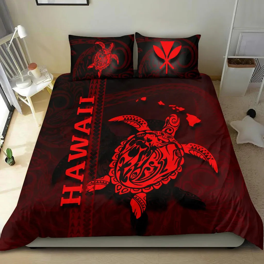 Polynesian Hawaii Duvet Cover Set - Turtle Hawaiian Red