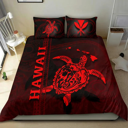 Polynesian Hawaii Duvet Cover Set - Turtle Hawaiian Red