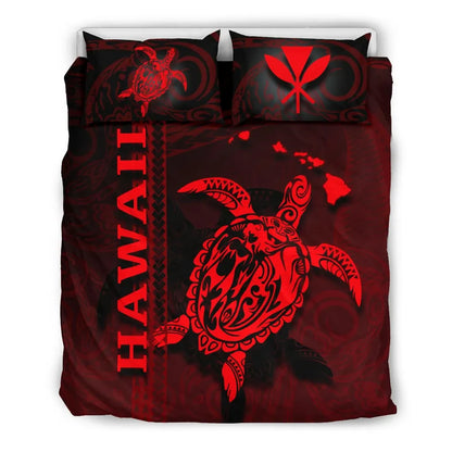 Polynesian Hawaii Duvet Cover Set - Turtle Hawaiian Red