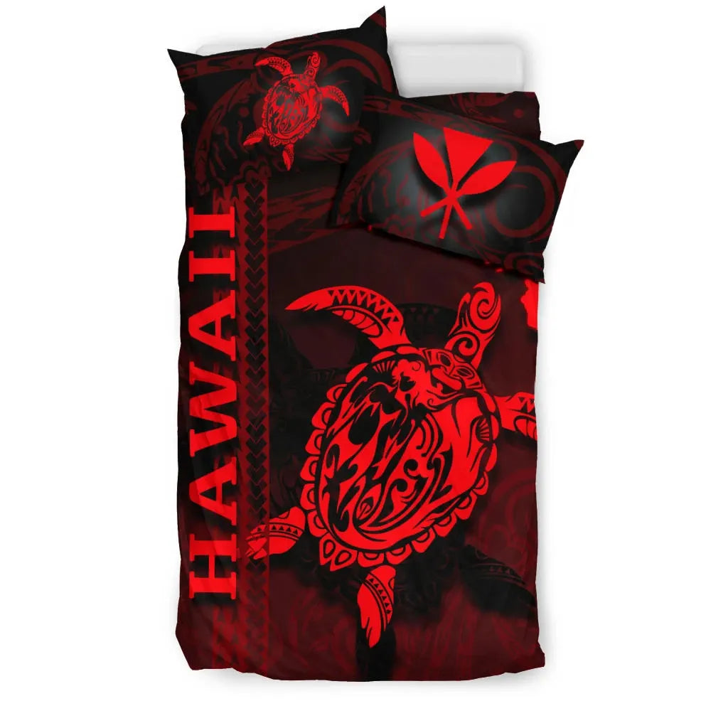 Polynesian Hawaii Duvet Cover Set - Turtle Hawaiian Red