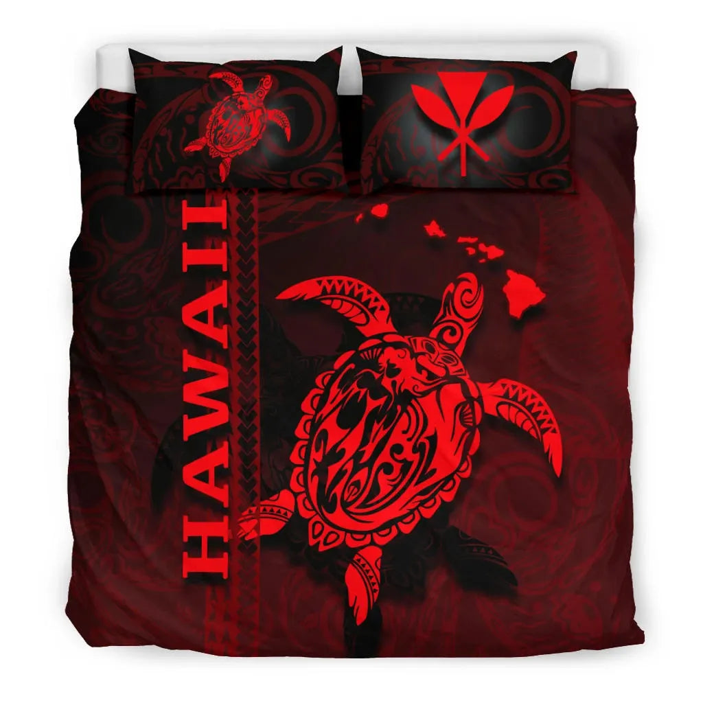 Polynesian Hawaii Duvet Cover Set - Turtle Hawaiian Red