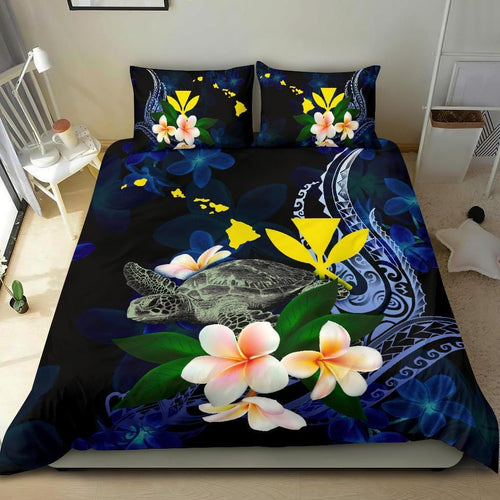 Polynesian Hawaii Bedding Set - Turtle With Plumeria Flowers