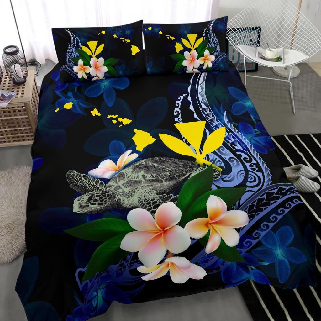 Polynesian Hawaii Bedding Set - Turtle With Plumeria Flowers