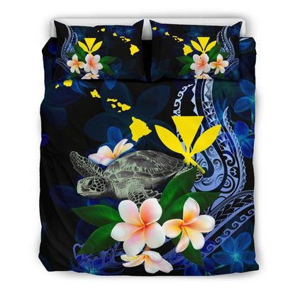 Polynesian Hawaii Bedding Set - Turtle With Plumeria Flowers