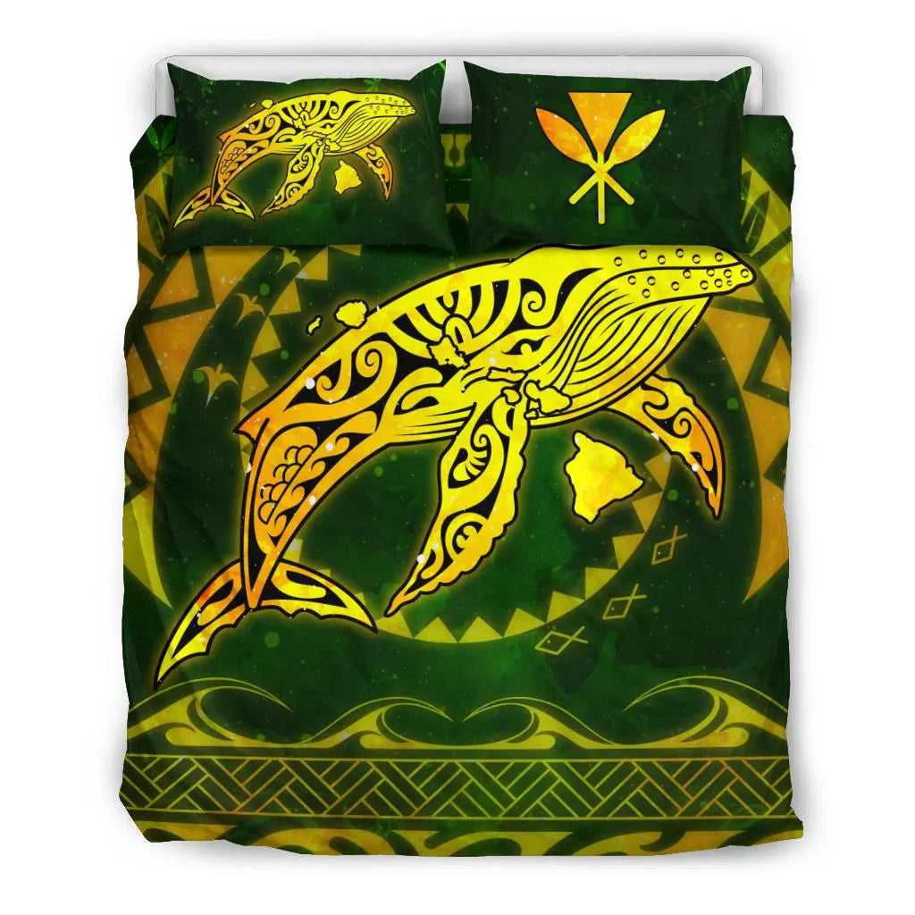 Polynesian Hawaii Bedding Set - Whale Hawaii Map Gold Galaxy
