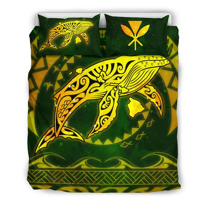 Polynesian Hawaii Bedding Set - Whale Hawaii Map Gold Galaxy