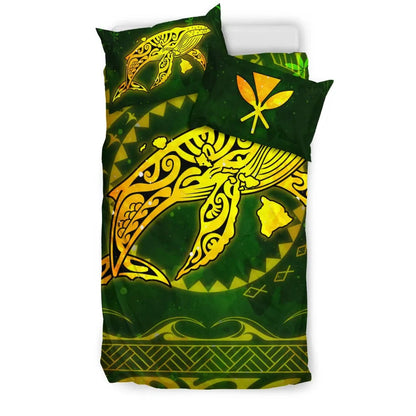 Polynesian Hawaii Bedding Set - Whale Hawaii Map Gold Galaxy